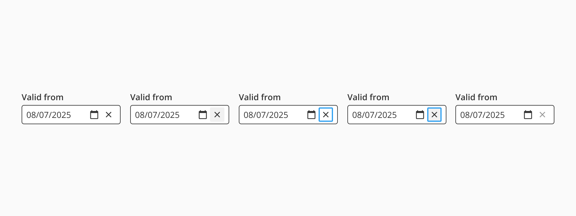 Example of a date input with a clear action